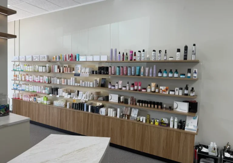 Shelves of diverse skincare products